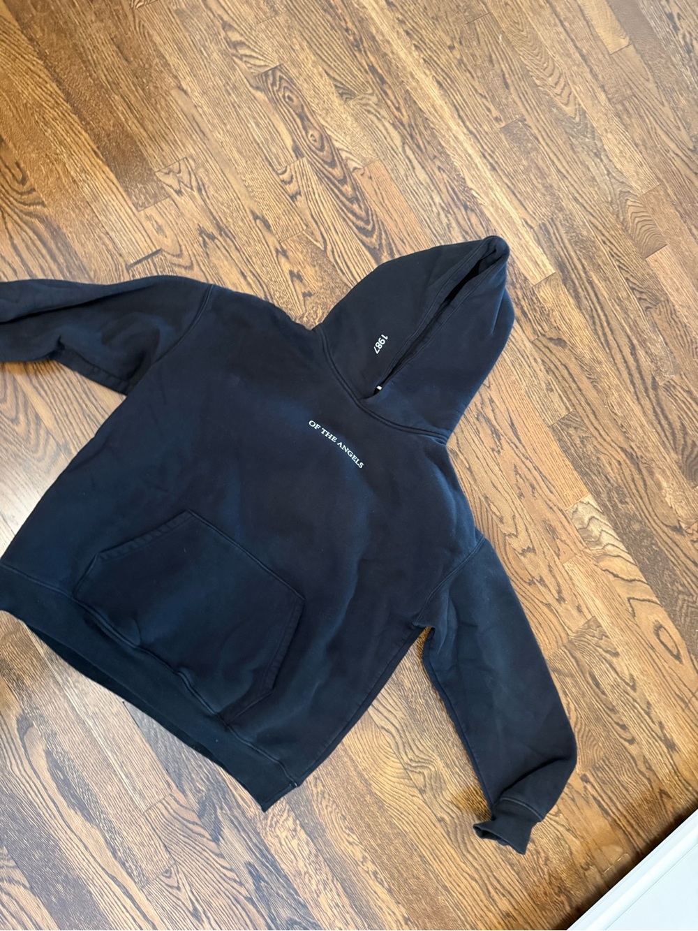 Black Men's Pullover Hoodie Sweatshirt - 'Of The Angels' Text